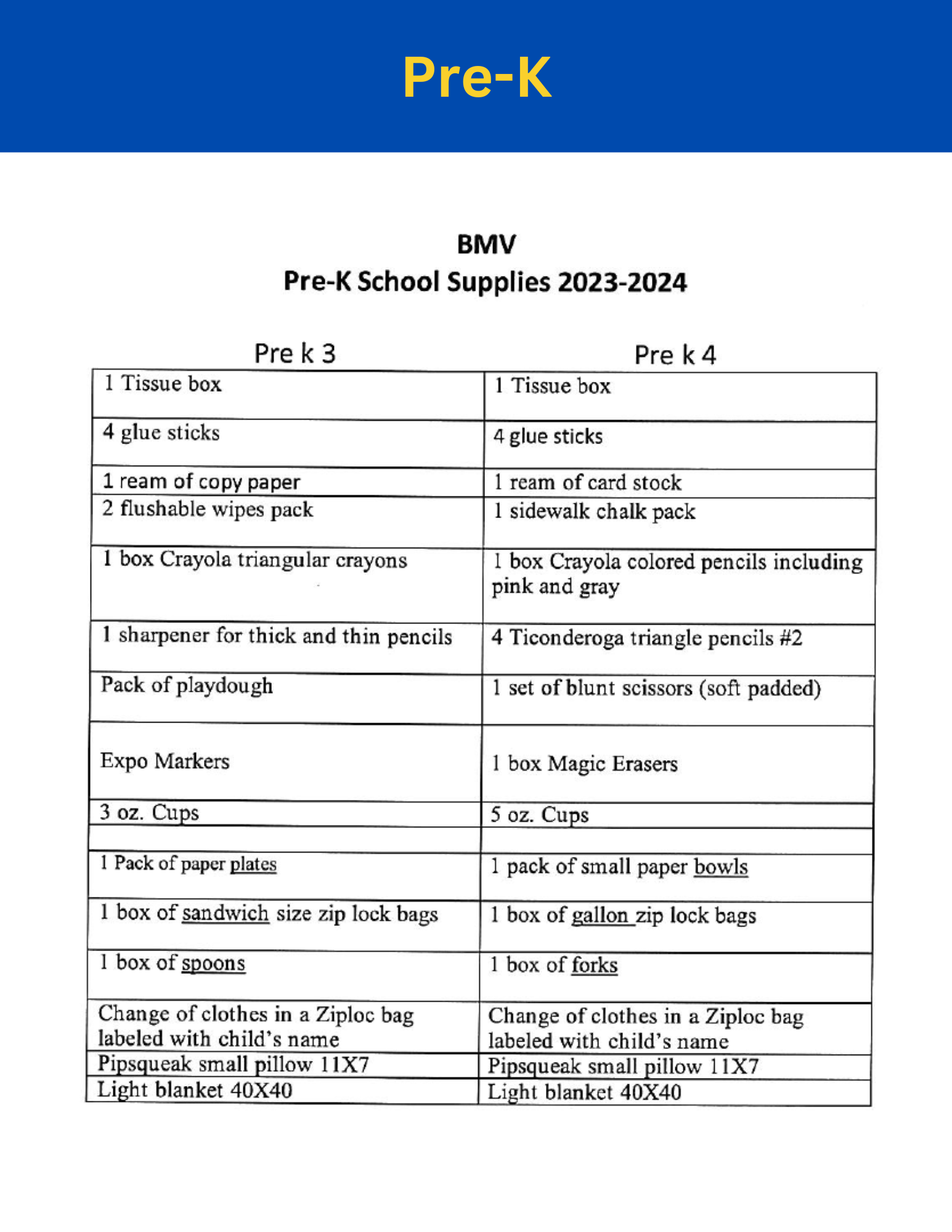 School Supply Lists 20242025